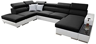 All4All Ecksofa mit Schlaffunktion Picanto 358 cm x 227 cm - Wohnlandschaft U-Form - Sofa mit Bettkasten - XXL Sofa - Groß - Gewebe mit Kunstleder - Rechte Seite - Schwarz/Weiß - Modern 26