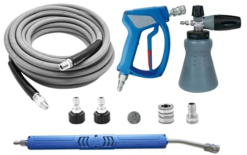 MTM Hydro Acqua Shine Car Detailing Kit PF22.2 Foam Cannon, Swivel Pressure Washer Car Wash Sprayer Gun, Foam Lance, 50’ Non-Marking Gray Pressure Washer Hose, and Stainless Steel Fittings