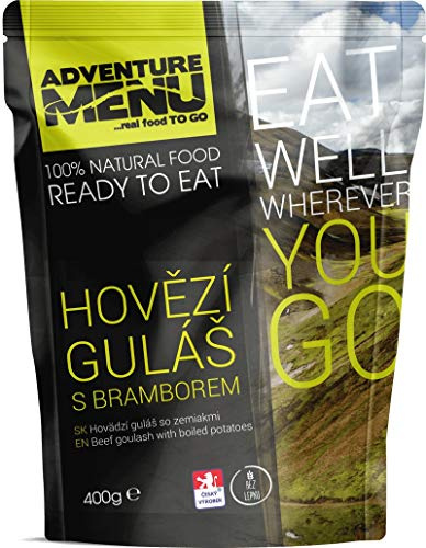Adventure Menu Outdoor Essen Rindergulasch mit gekochten Kartoffeln