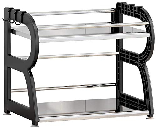 Repisa Para Horno De Microondas Estante de cocina de acero inoxidable Estante de microondas Horno de microondas Doble layer de escritorio Doble de escritorio Rack de almacenamiento Fácil De Instalar