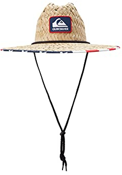 Quiksilver Outsider Lifeguard Wide Brim Beach Sun Straw Hat Chapeau de Soleil, Bleu Marine/Rouge/Blanc, XXL Homme