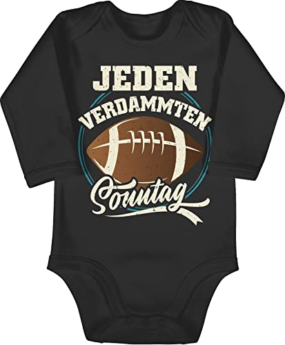 Baby Body langarm Mädchen Junge - Sport & Bewegung - Jeden verdammten Sonntag - Vintage - beige - 3/6 Monate - Schwarz - an jedem verdamten sontag bodies verdammter langarmbody babystrampler