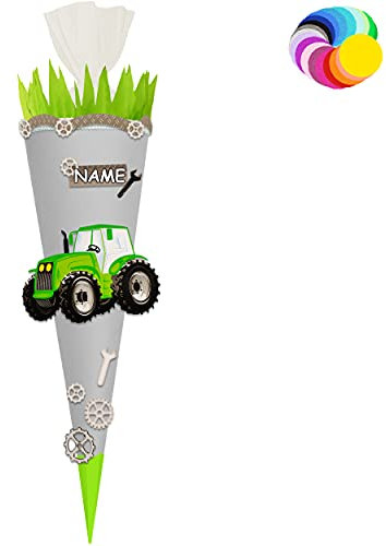 alles-meine.de GmbH Bastelset - Schultüte Farbe & Größe wählbar 70/85 / 100 cm - Traktor - inkl. Name - Farbe frei wählbar - Bastelschultüte - Zuckertüte zum selber Basteln..