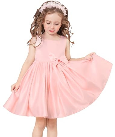 FYMNSI Vestito da sera per bambini, in raso, per battesimi, principessa, compleanno, feste, per 6 mesi – 10 anni, Colore: rosa., 12-18 Mesi