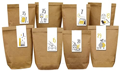 Papierdrachen DIY Ramadan Kalender zum Befüllen - Kraftpapiertüten mit Stickern - 30 Geschenktüten zum Aufstellen und Dekorieren - Eid Mubarak - wiederverwendbar