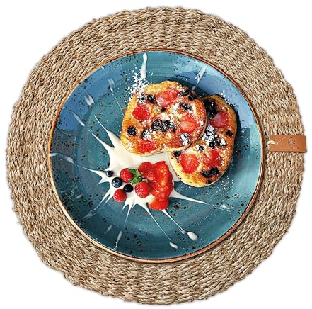 FRIHET Tischset rund - Seegras geflochten (1er Set) Platzset Ø 33 cm, Natur Tischdeko, Tischsets Platzsets abwischbar, Platzdeckchen Esstisch, Hygge Skandi Boho
