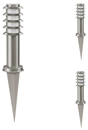 ledscom.de 3 Stück Wegelicht/Pollerleuchte/Gartenleuchte PORU mit Erdspieß für außen, IP44, Gitter, 39cm, edelstahl, 1 x E27 max. 60W