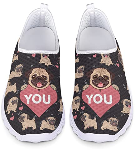 Kuiaobaty Damen Casual Sneakers Lustiger Mops Hund Gym Leichter Laufschuh Komfort Walking Sneakers Beständige Schuhe