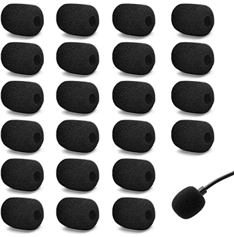 22 Stück Schaumstoff-Mikrofon-Kopfhörer, kleiner Geräuschfilter, Hülle aus dickem Anti-Strahl-Schaumstoff für Mikrofon, Lavalier-Kopfhörer, Mini-Größe (schwarz)