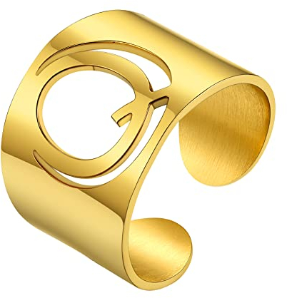 GoldChic Damen Ring mit Buchstaben Q 316L Edelstahl Initiale Alphabet Fingerring Offener Verstellbarer 26 Buchstaben Siegelring Gold Namen Bandring Ringgröße 51.8（16.5）- 67.2（21.4）