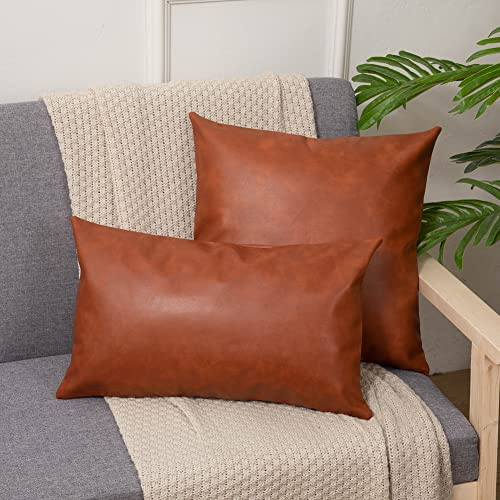 2er Set Kunstleder Kissenbezug,Moderne Sofakissen Dekorative Kissenhülle,Dekorative Kissenbezüge aus Kunstleder,Lederoptik Zierkissenbezüge Leder Kissen Bezug für Sofa Schlafzimmer Stil 10 30x50cm
