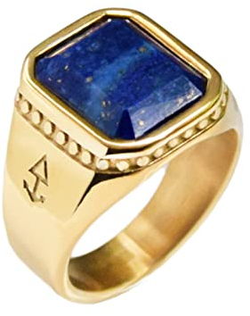 Rock and Steel Herren Ring Zeus Siegelring mit Lapislazuli Stein, Gold Edelstahl, Ring (58 (18.5 mm))