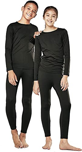 orbiz Thermo-Unterzieh-Set für Kinder, Winter, warme Unterwäsche, komplettes Set, lange Unterhose und langärmeliges Oberteil, Schwarz , 9 - 10 Jahre