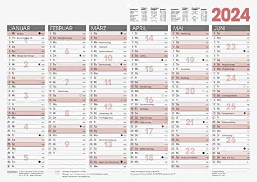 BRUNNEN Jahreskalender 2024 1 Seite = 6 Monate A3 quer weiß