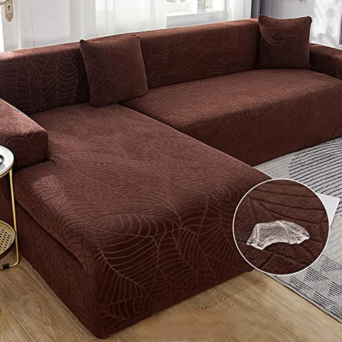 Sofa überzug L Form Wasserdicht,2 Stück Couch überzug Ecksofa L Form Rechts Links, Jacquard Chaiselongue Sofa Schonbezug ,Sofabezug Sofahusse Couchbezug für Sektionssofa (Brown, ChaiseLongue+3seats)
