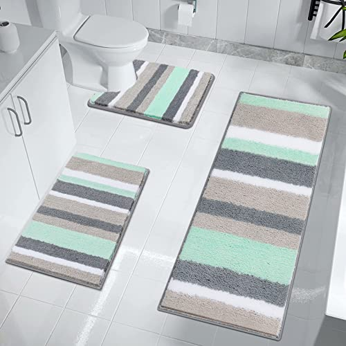 Pauwer Weiche Badezimmerteppich Set 3 Teilig,Mikrofaser Absorbent Badematten und Toilettenmatte Flauschiger Badvorleger rutschfest Waschbar WC Vorleger mit Ausschnitt