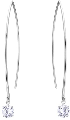 JC Jeweller Carat Damen Einfädel Ohrringe 925 Sterling Silber rhodiniert Zirkonia mit Geschenkbox (Zirkontropfen)