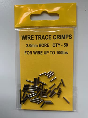 STAINLESS STEEL WIRE TRACE CRIMPS PACK OF 50-50/80/100/150/200lb SEA/PIKE (2.0mm bore for wire up to 100lbs)