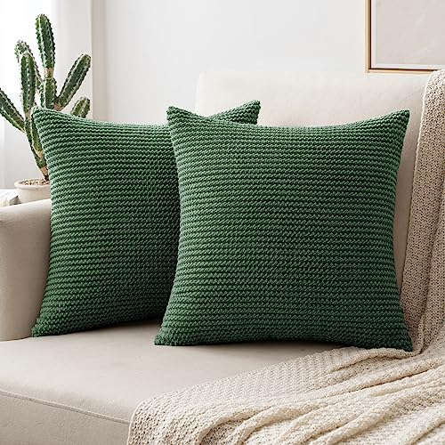 MIULEE 2er Set Kissenbezug Kordissen Dekokissen Kissenbezüge Kissenhülle Zierkissen Überwurf Sofakissen Deko Weich Couchkissen Bezug für Sofa Stühle Schlafzimmer 40x40 cm Dunkelgrün