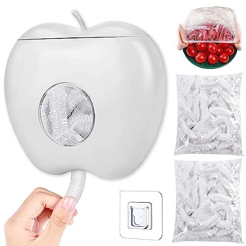 Aufbewahrungsbox für Frischhaltefolie mit 200 Stück Frischhaltebeutel, Frischhaltefolie und Organizer-Set, Elastische Transparente Frischhaltefolie, Spender für Frischhaltefolie