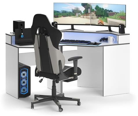 Vicco Gaming Tisch Kron, Weiß/Grau, 90 x 90 cm