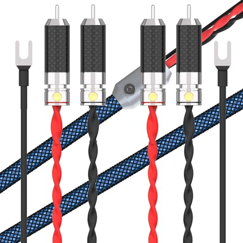 Monosaudio High End - Cable para tocadiscos (1 m, cable de audio 5 N, OFC bañado en plata, 4 conectores RCA plateados, cable de vinilo, cable RCA con línea de tierra para tocadiscos, amplificador)