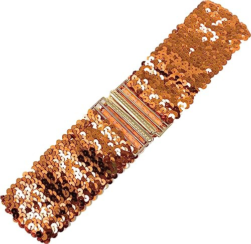 Cadoline Orangefarbener Damen-Paillettengürtel mit elastischem Stretch und goldenem Schnallen-Taillenband-Korsett