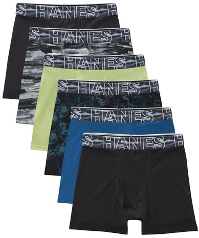 Hanes Boys' Performance Tween Boxer Brief Pack, X-Temp Mesh Underwear, Assorted, 6-Pack