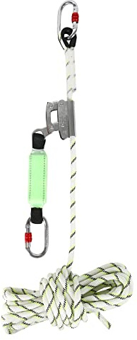 Dispositivo de seguridad deslizante sobre cuerda kernmantle de 13mm, con 2 mosquetones de 25KN, amortiguador de cinta, EPI, dispositivo de aseguramiento en altura (30m)