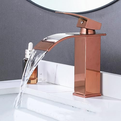 Mitigeur Cascade Lavabo Monotrou Chaud Et Froid Robinet Salle de Bain Mitigeur Monocommande,or Rose,court