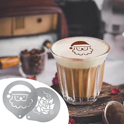 SPRHR 6 Stück Kaffeeschablone aus Edelstahl, Cappuccino Schablonen für Kakaopulver, Geeignet für Dekorationsschablone, Kaffeezubehör, DIY Kunst Vorlagen, Kuchendekorationswerkzeug