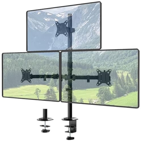 IMtKotW Soporte para Monitor Triple por 17-35 Pulgadas, Extra Alto de 80 cm, Montaje en Mesa, Inclinable y Giratorio, Negro