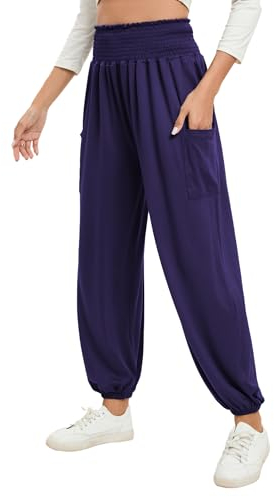 Famulily Damen Herbst Loose Hosen Plus Size Harem Hosen Hohe Taille Yoga Boho Hosen mit Taschen Marineblau XXL