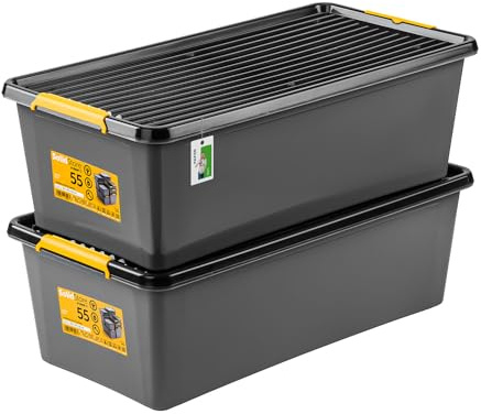 PAFEN 2x Robuster Aufbewahrungsbox 55L mit Rollen - 76 x 39 x 25 cm - Behälter für besondere Aufgaben Aufbewahrungsbehälter Boxen Aufbewahrung Stapelboxen mit Verschlussclips Kunststoffbehälter