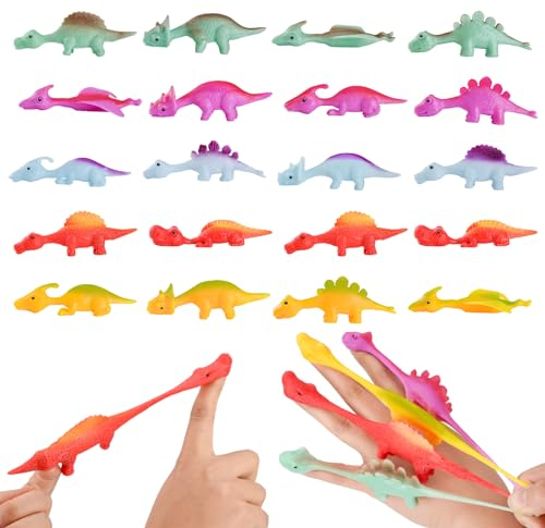 YAOZUP Jouet de Fronde de Doigt, 20 Pièces Jouets de Doigt de Dinosaure de Fronde, Mini Jouets Dinosaures Volants en Caoutchouc, Lance Pierre de Dinosaure Enfant, Couleur Aléatoire