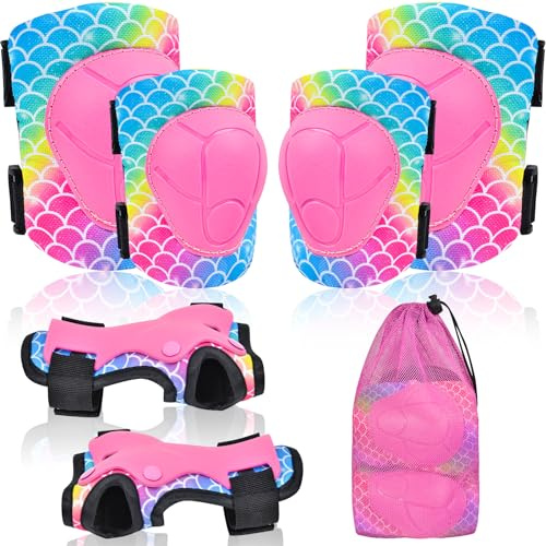 Knieschoner Kinder Knie und Ellenbogenschützer mit Kordelzug-Netztasche，Schützer Schoner Inliner Protektoren Kinder Knieschützer Set für Mädchen Jungen zum Skaten Roller, 3-8 Jahre