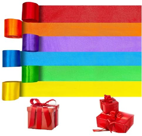 RANJIMA 60m Seidenbänder Bunt, Geschenkband Breit, Regenbogen-Satinband 50mm Breit Bunte Bänder Wetterfest, Seidensatin-Girlande zum Aufhängen Dekoratives für Geschenkverpackungen Hochzeit Basteln DIY