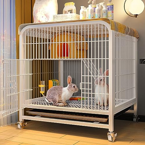 Kaninchenstall Indoor für 2 Kaninchen – Geräumiger überdachter Kleintierlaufstall perfekt für Frettchen, Chinchilla, Kätzchen – Premium-Lebensraum für sicheres und komfortables Leben – einfach zu