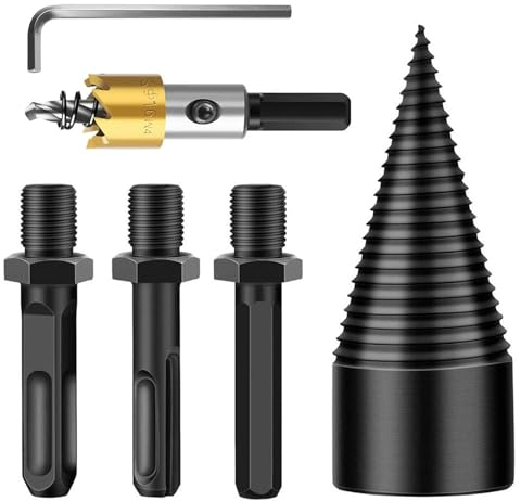 XdealCozyxc 3PCS Log Splitter Drill Bit, Removable Cones Kindling Wood Log Splitter Wedge, Heavy Duty Electric Drills Screw Cone Driver with 16mm Serrated Hole Opener