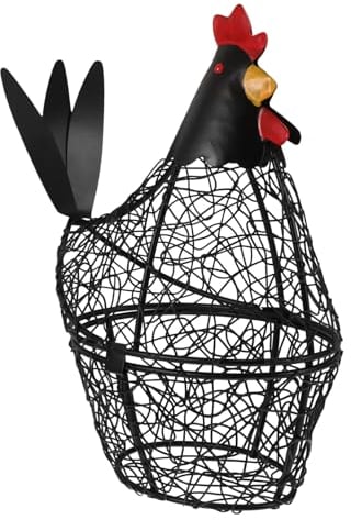 Amosfun Chicken Egg Holder Hen Shaped Egg Basket Decorative Wire Basket Wire Egg Basket for Kitchen Black