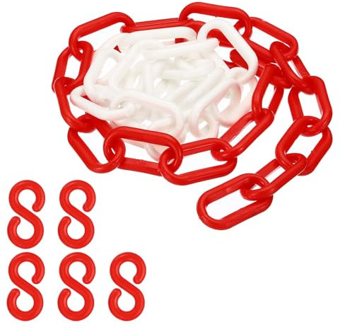 PATIKIL Plastic Chain,3 FEET Safety Barrier Chain for Crowd Control, 1/4inch(6mm) Red/White Plastic Chains Links for Queue Lines, Parking, Fences, Gate, Concerts, and Decoration