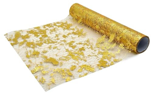 Tischläufer 28CM x 9M Tischband Glänzend Tischdecken Tischläufer Goldfolie Tischdeko für Hochzeite Geburtstage Party Karneval Taufe Kommunion Weihnachten Goldene Hochzeit Deko Gold