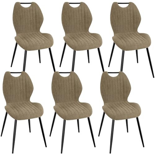 WAFTING Esszimmerstühle 6er Set, Gepolsterter Stuhl mit Hohe Rückenlehne aus Stoff und Schwarz Lackierte Metallfüße, für Esszimmer, Schlafzimmer und Empfang, Braun