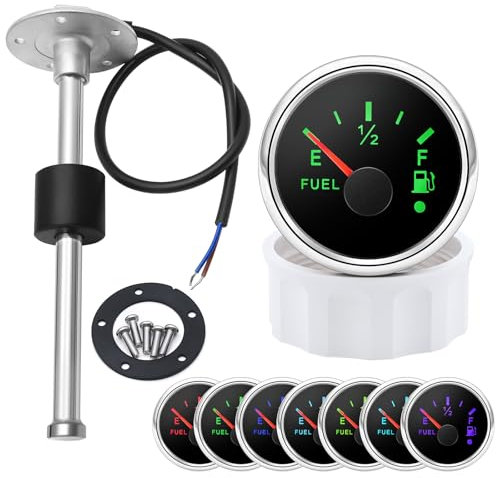 Marine Sailboat 52mm (2'') Fuel Level Tank Gauge with 7 Colors Backlights 12V 24V with 250mm Water/Fuel Level Sending Unit Sender Sensor