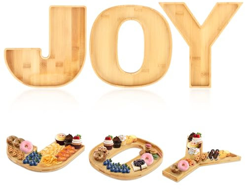 PEUTIER 3pz Vassoio da Piatto JOY, Set di Piatti da Portata Lettere di Legno per Salumi Natalizi per Natale Casa Snack Frutta Cibo Torta Biscotti Articoli per Feste
