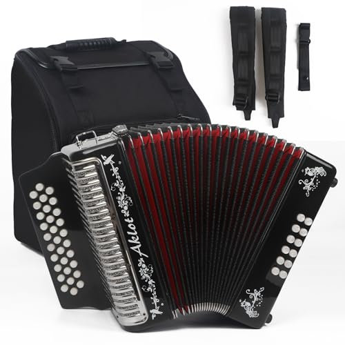 AKLOT Akkordeon mit 31 Tasten, 12 Bass, GCF, Metallabdeckung, Akkordeons, lauter, klarer Klang als Kunststoffabdeckung, luxuriöser dickerer Rucksack, Riemen, 31 Tasten, professionelle diatonische