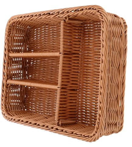 PACKOVE Panier Rectangulaire en Rotin À 4 Compartiments Panier De Rangement De Couverts Tissés Porte-Couverts en Rotin Panier De Service en Osier
