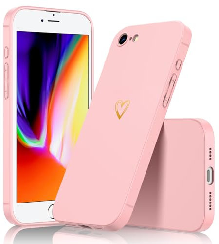 Noyabox Silicone Case for iPhone 7/8/SE 2020/2022, Cute Shockproof Full Cover with Smooth Touch Printed Heart-Shaped Love Pattern Slim Lightweight Stain-Resistant Design, Pink