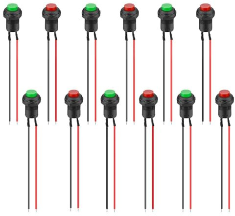 Linkstyle 12Pezzi Interruttore Pulsante a Scatto, 12mm Interruttore a Pulsante Rotondo Autobloccante 2 Pin Precablato per Auto