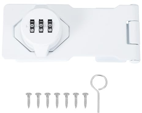 sourcing map Password Rotary Hasp Locks, Mechanical Cabinet Combination Latch Locks 4.5 Security Keyless Rotary Hasp Latch Lock for Shed Door Sliding Closet Bathroom Outdoor White